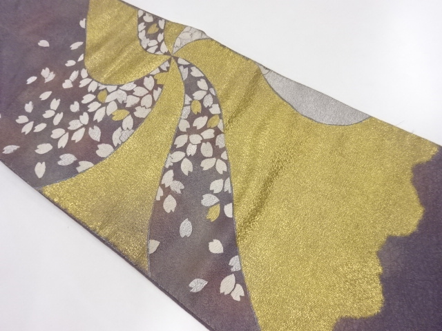 アンティーク　桜に抽象模様織出し袋帯（材料）